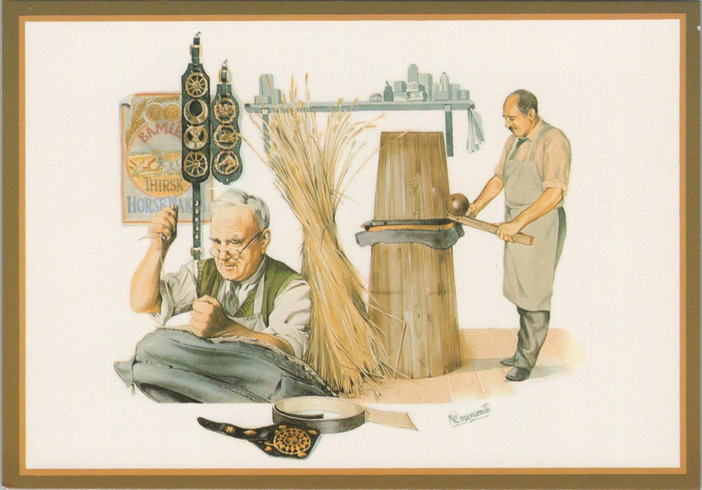 Country Crafts Postcard - Harness Making, Artist Malcolm Greensmith RR23283