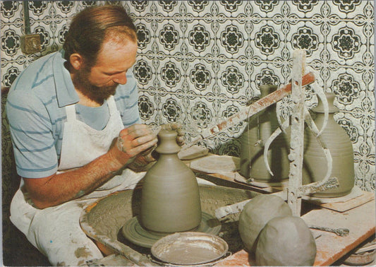 Jersey Postcard - A Craft Potter at Work, The Jersey Pottery, Gorey RR23289