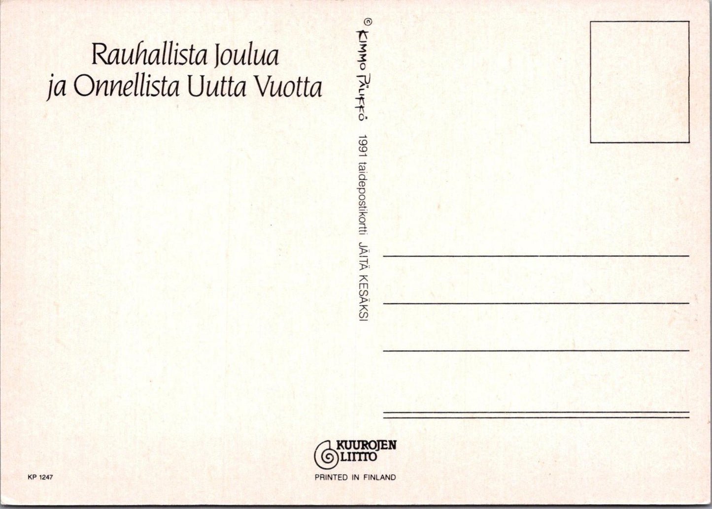 Finnish Greeting Postcard-Finland, Peaceful Christmas and Happy New Year RR23296