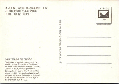 London Postcard:St John’s Gate Clerkenwell Headquarters Order of St. John XT2215