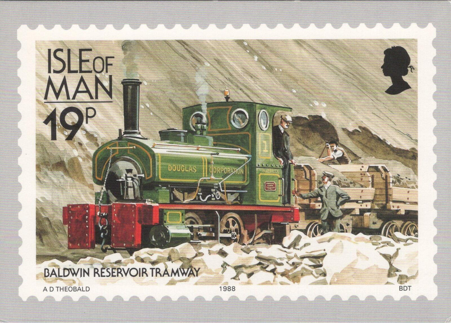 Isle of Man Postcard: Baldwin Reservoir Tramway Steam Locomotive Stamp  XT2219