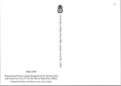 Isle of Man Postcard: Barn Owl Stamp Design by Dr. Jeremy Paul XT2221