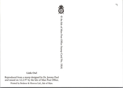 Isle of Man Postcard: Little Owl Stamp Design by Dr. Jeremy Paul XT2222