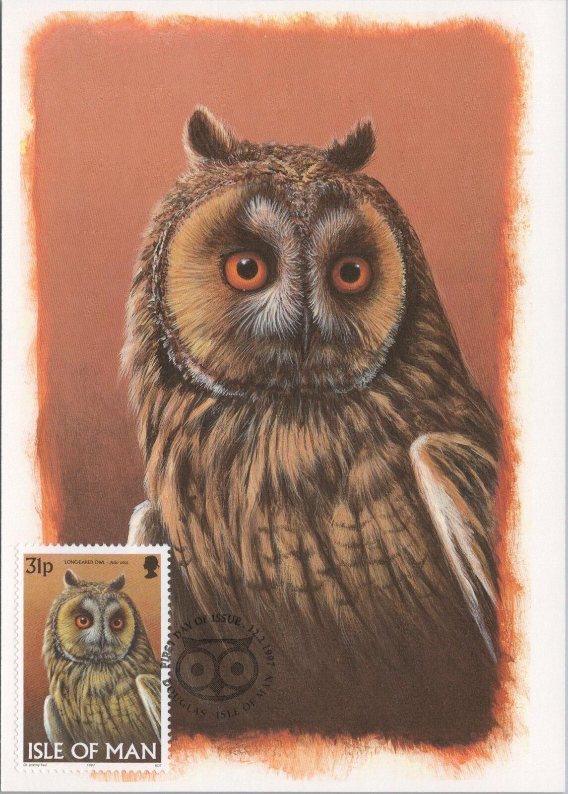 Isle of Man Postcard: Long-eared Owl Stamp Design by Dr. Jeremy Paul XT2223