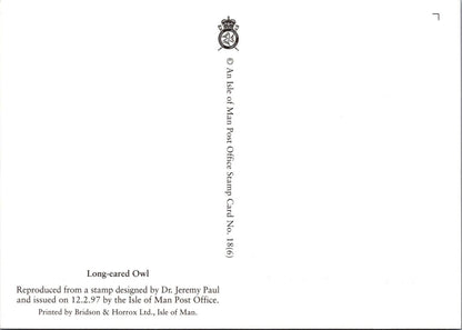 Isle of Man Postcard: Long-eared Owl Stamp Design by Dr. Jeremy Paul XT2223