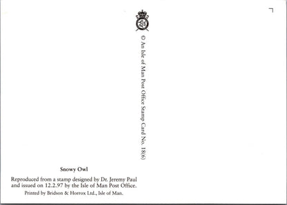 Isle of Man Postcard: Snowy Owl Stamp Design by Dr. Jeremy Paul XT2225
