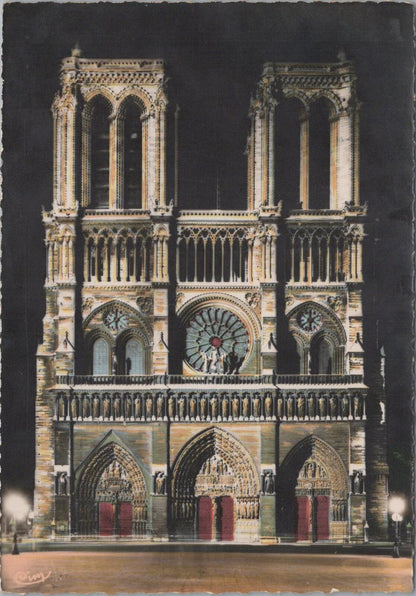 France Postcard: Paris Notre-Dame Cathedral West Facade Night View XT2270
