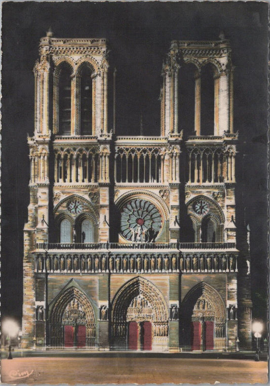 France Postcard: Paris Notre-Dame Cathedral West Facade Night View XT2270
