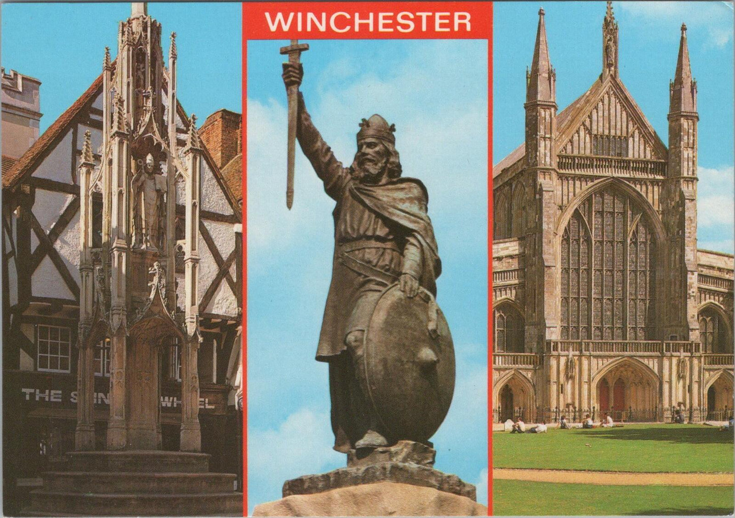 Hampshire Postcard: Winchester Multi-View King Alfred Statue Cathedral XT2291