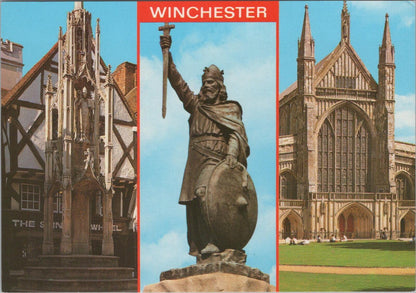 Hampshire Postcard: Winchester Multi-View King Alfred Statue Cathedral XT2291