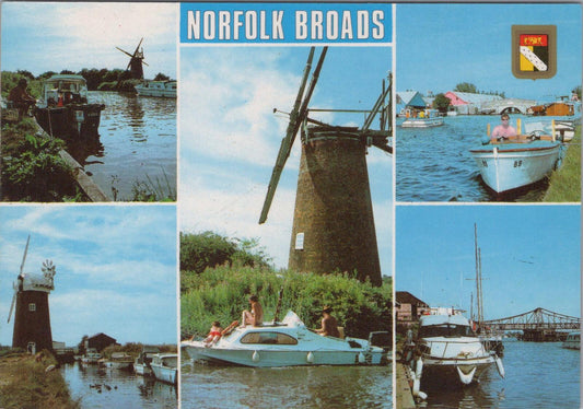 Norfolk Postcard: Norfolk Broads Multi-View Windmills and Boating Scenes XT2293