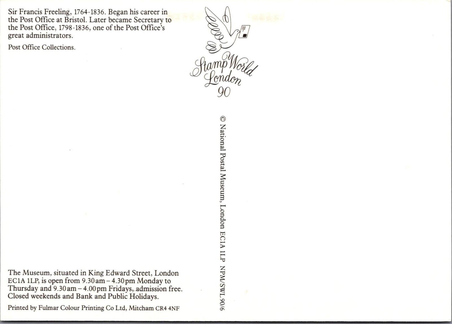 Sir Francis Freeling National Postal Museum Postcard Stamp World London XT2314