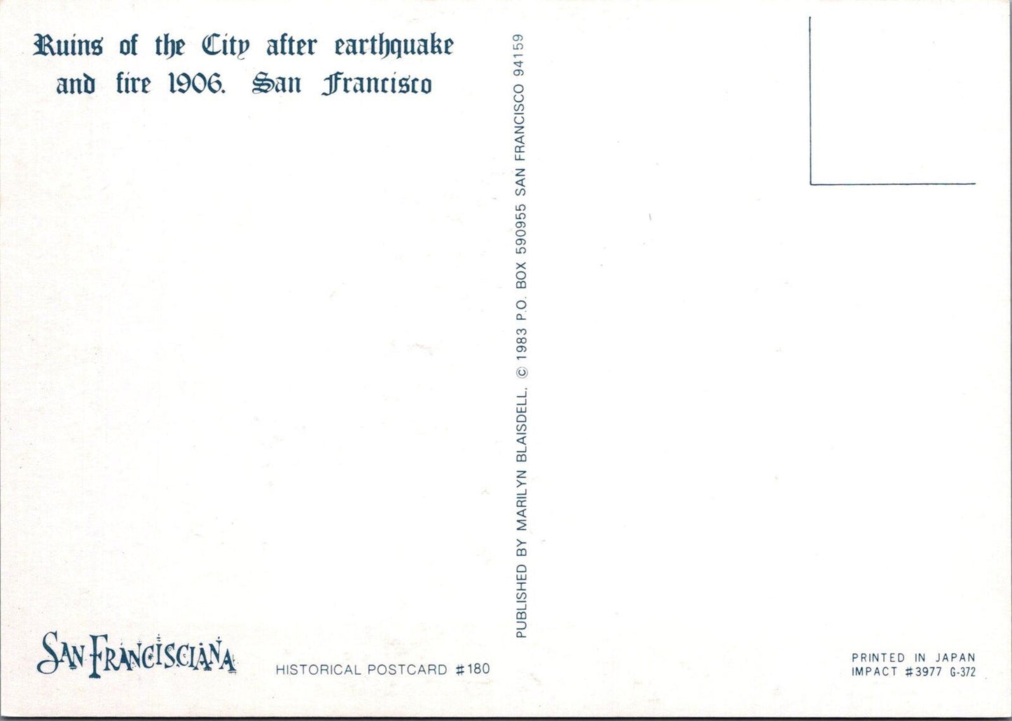Ruins of City San Francisco Earthquake Fire 1906 Postcard (Repro) XT2320
