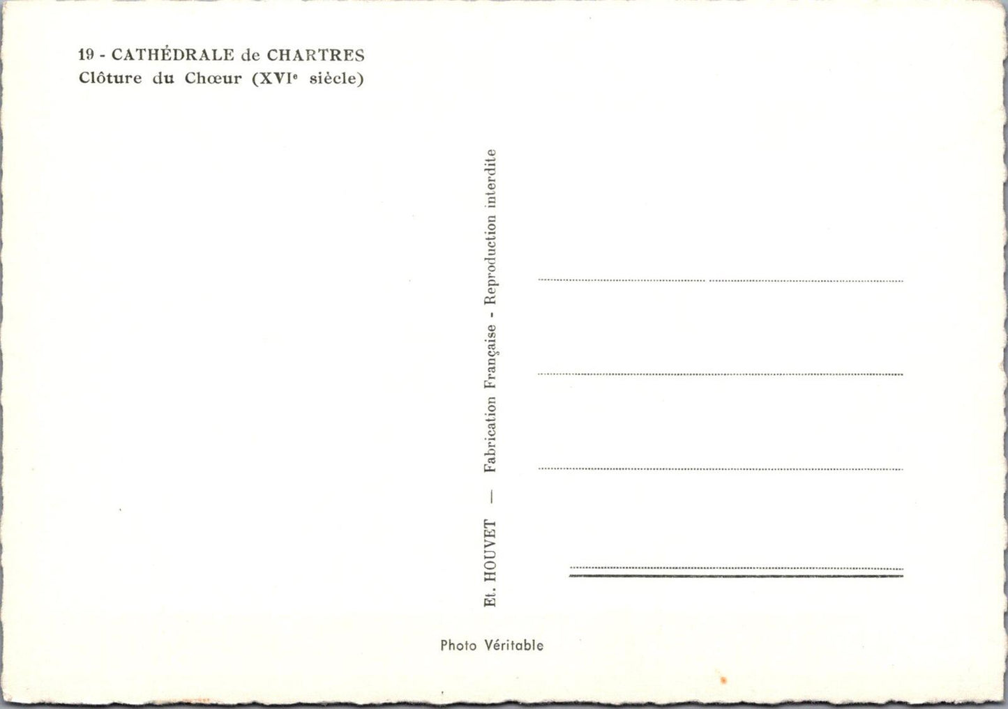 France Postcard Chartres Cathedral RP Choir Screen Clôture du Chœur XT2327