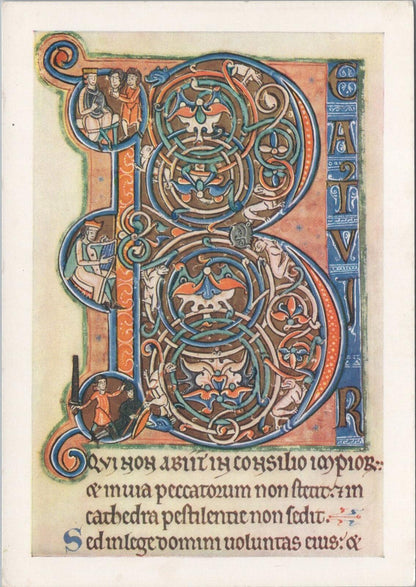 Illuminated Manuscript Postcard Initial B Psalm 1 Westminster Abbey XT2333