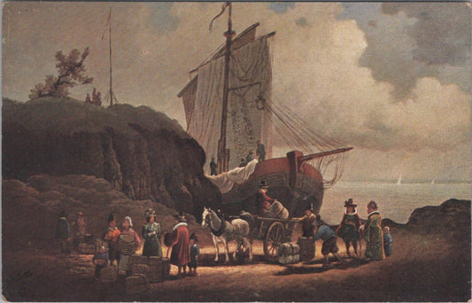Art Postcard - Ye Days of Olde, Oil Painting Depicting a Coastal Scene XT482
