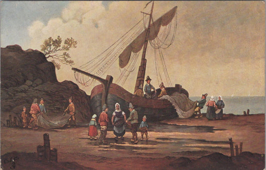 Art Postcard - Ye Days of Olde, Oil Painting Depicting a Coastal Scene XT483