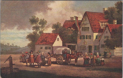 Art Postcard - Ye Days of Olde, Oil Painting Depicting a Roadside Inn XT484
