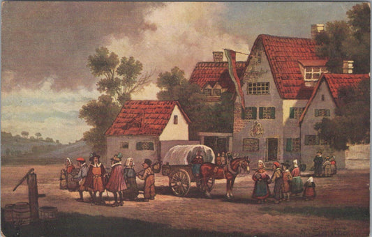 Art Postcard - Ye Days of Olde, Oil Painting Depicting a Roadside Inn XT484