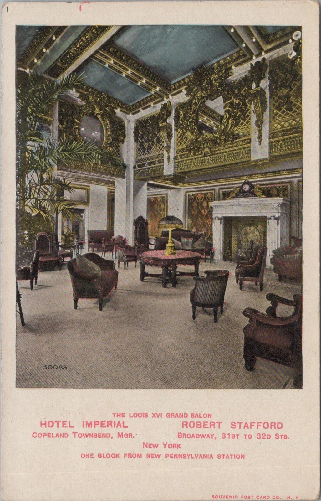America Postcard - Louis XVI Grand Salon, Hotel Imperial, New York City  XT571