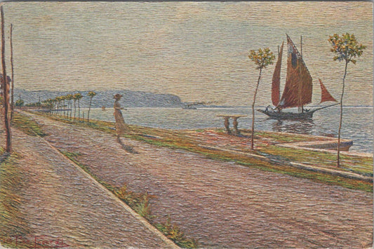 Artist Postcard - Morning on the Lakeside of Maderno, Artist Piero Focardi   XT583