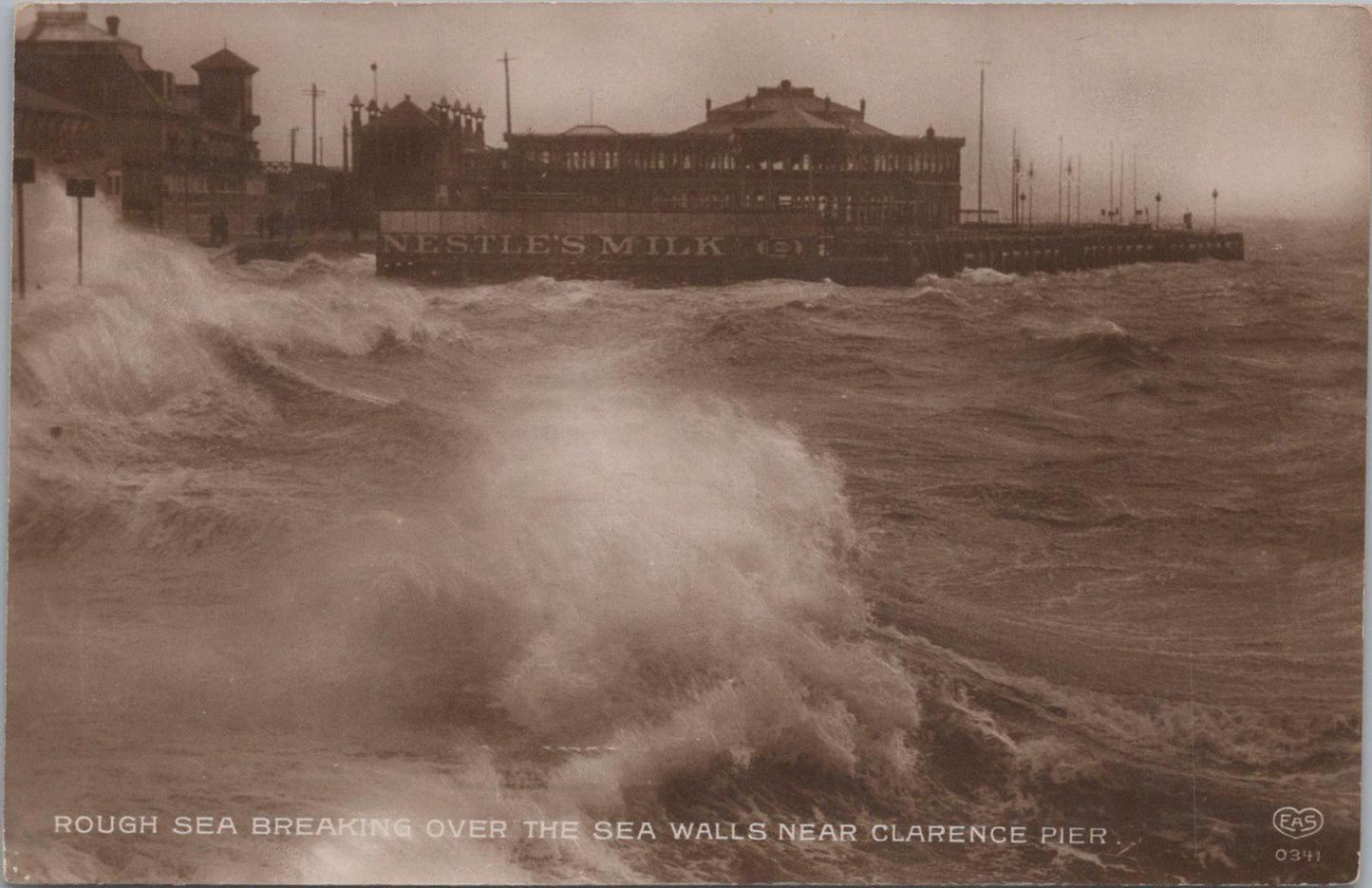 Hampshire Postcard - Rough Sea near Clarence Pier, Southsea  XT600