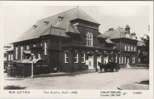 Surrey Postcard: Old Sutton Public Hall Hill Road Horse Carriage  XT3082