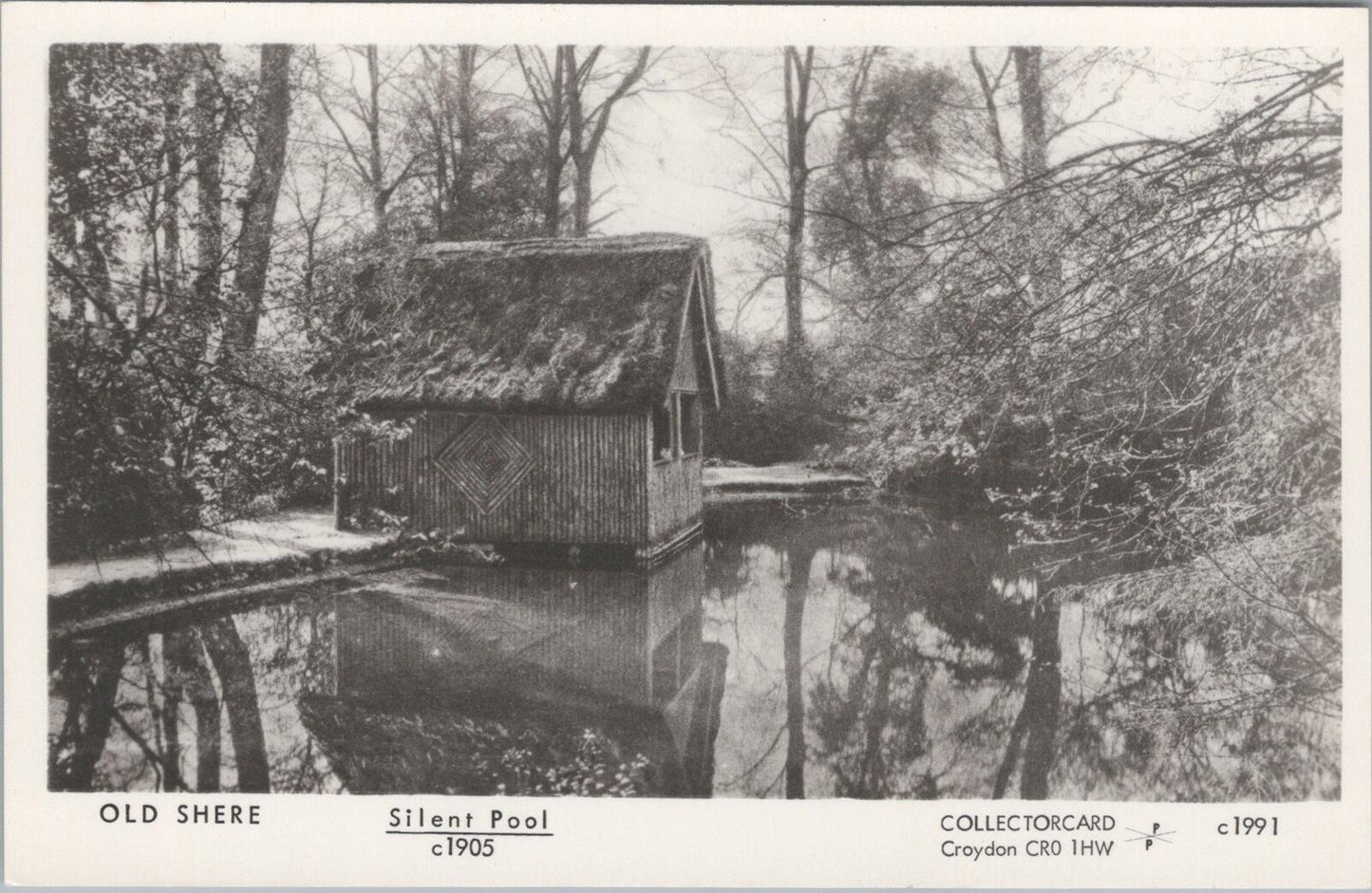Surrey Postcard: Old Shere Silent Pool Thatched Boathouse Spring Pond XT3089