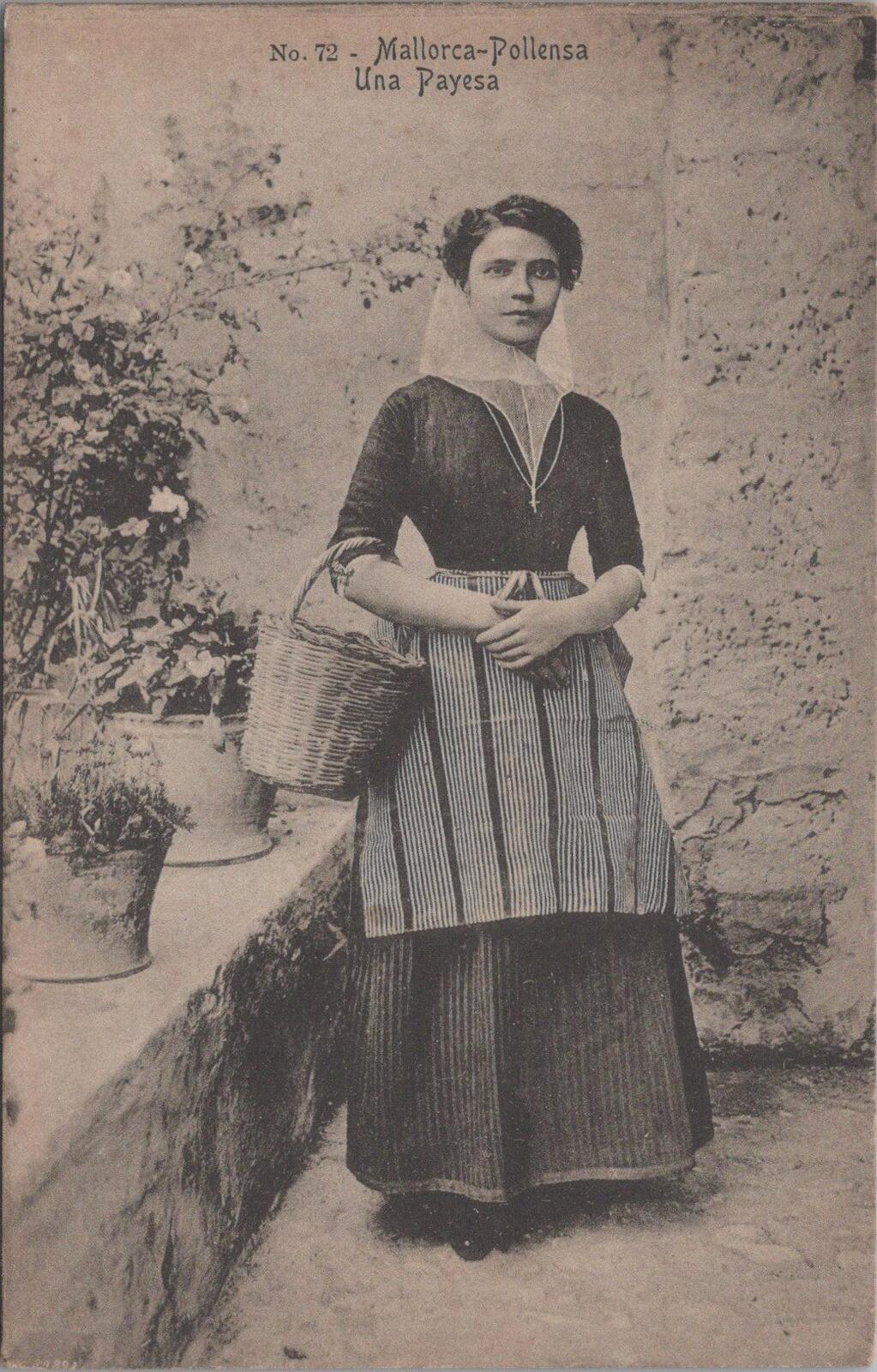 Spain Postcard: Mallorca Pollensa Una Payesa Traditional Dress 1910s XT3132