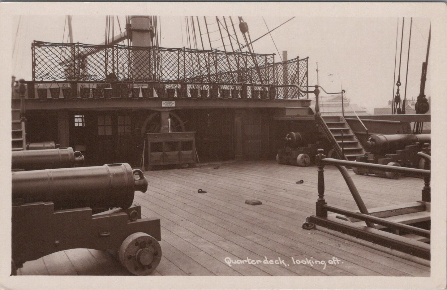 Hampshire Postcard: Portsmouth HMS Victory Quarter Deck Looking Aft 1930s XT3134