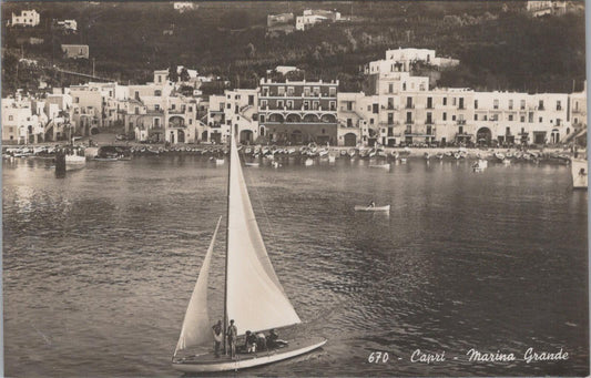 Italy Postcard: Capri Marina Grande Sailboat Harbor Napoli 1930s RPPC XT3136