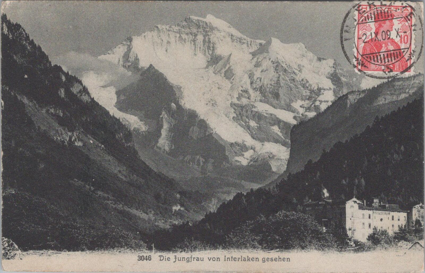 Switzerland Postcard: Interlaken Die Jungfrau Mountain Alps Hotel 1909 XT3139