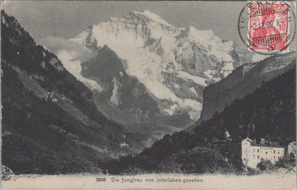Switzerland Postcard: Interlaken Die Jungfrau Mountain Alps Hotel 1909 XT3139