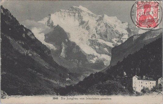 Switzerland Postcard: Interlaken Die Jungfrau Mountain Alps Hotel 1909 XT3139