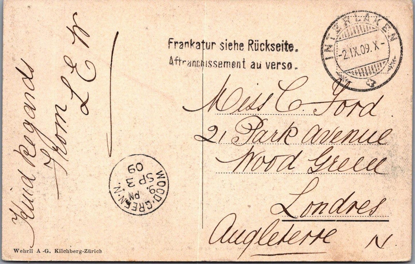 Switzerland Postcard: Interlaken Die Jungfrau Mountain Alps Hotel 1909 XT3139