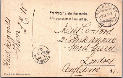 Switzerland Postcard: Interlaken Die Jungfrau Mountain Alps Hotel 1909 XT3139
