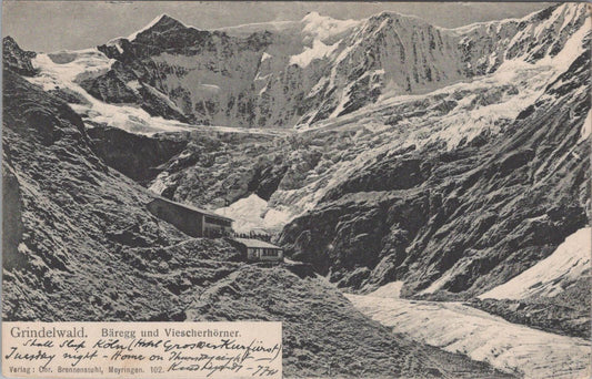 Switzerland Postcard: Grindelwald Baregg Viescherhorner Glacier Hut 1904 XT3140