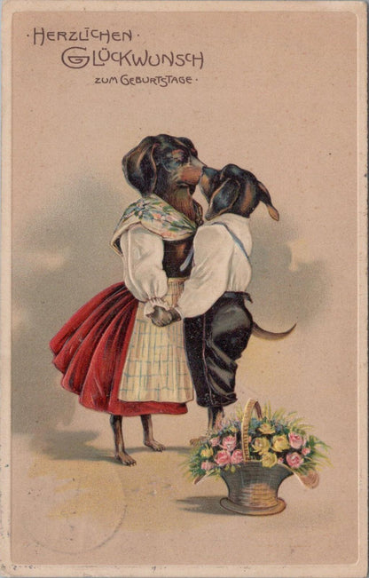 Embossed Animals Postcard: Dachshund Dogs Kissing Anthropomorphic 1906 XT3155