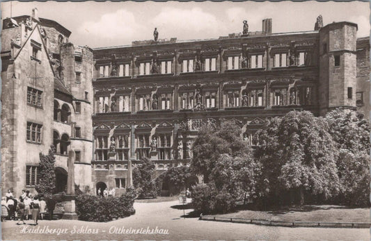 Germany Postcard: Heidelberg Castle Ottheinrichsbau Courtyard View 1950s XT3183