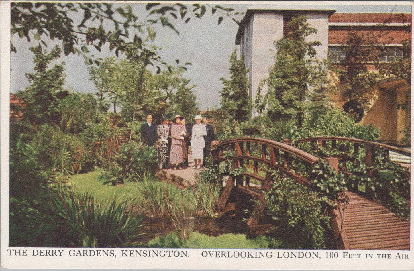 London Postcard: Derry Gardens Kensington Woodland Stream Bridge 1940s  XT3186