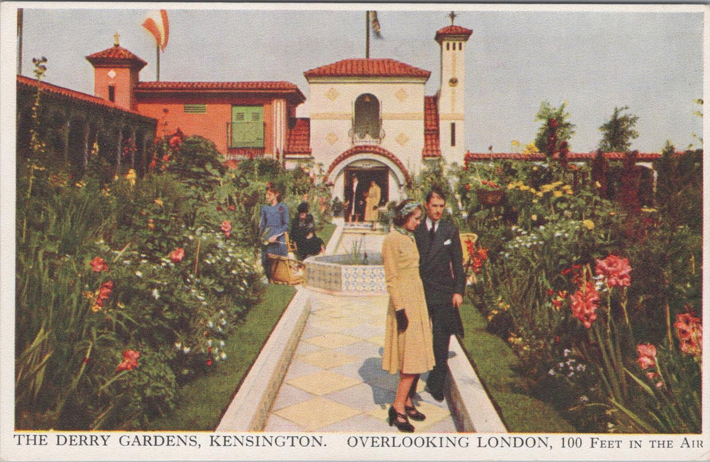 London Postcard:Derry Gardens Kensington Spanish Courtyard Fountain 1940s XT3188