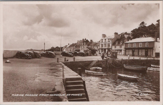 Cornwall Postcard: Marine Parade From Harbour St Mawes RPPC XT3194