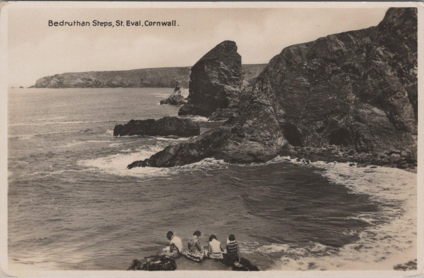 Cornwall Postcard: Bedruthan Steps St Eval Coastal Sea Stacks RPPC XT3196