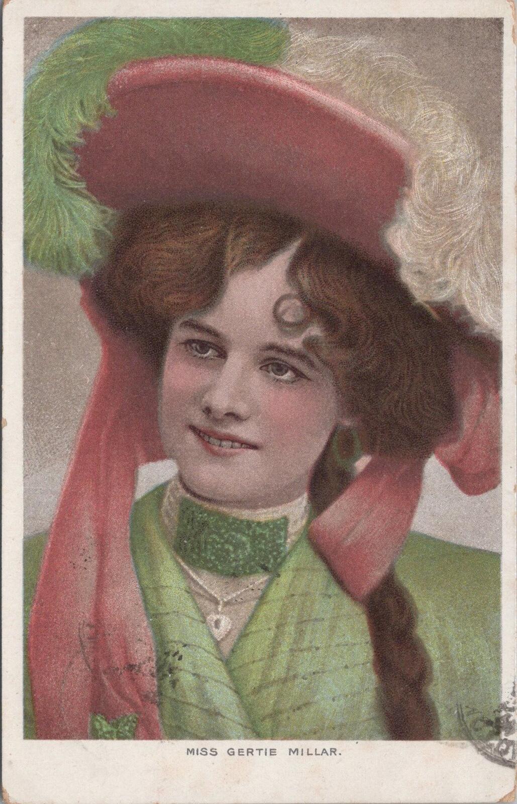 Miss Gertie Millar Edwardian Actress Pink Feather Hat Postcard 1907 - XT3303