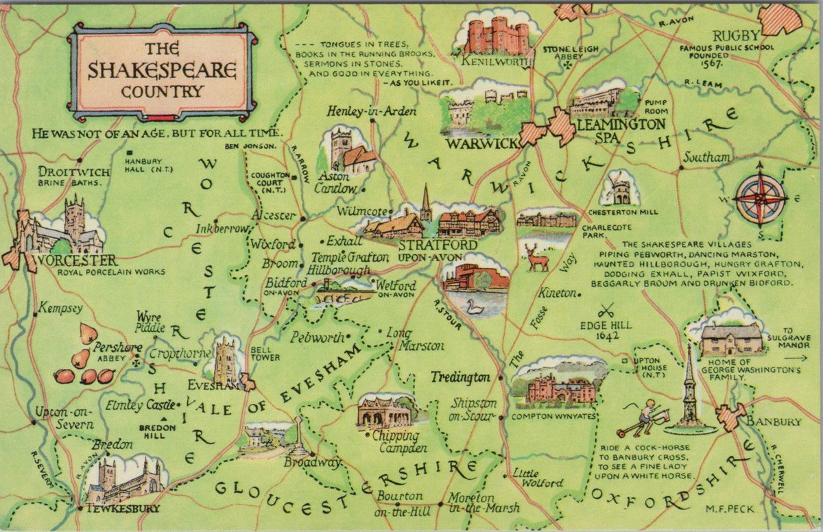 Maps Postcard: Map Showing Shakespeare Country, Warwickshire   XT1070