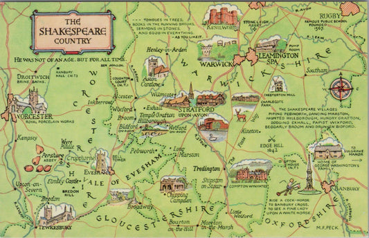 Maps Postcard: Map Showing Shakespeare Country, Warwickshire   XT1070