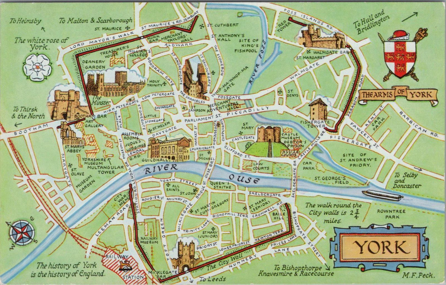 Maps Postcard - Map Showing The City of York , Yorkshire   XT1071