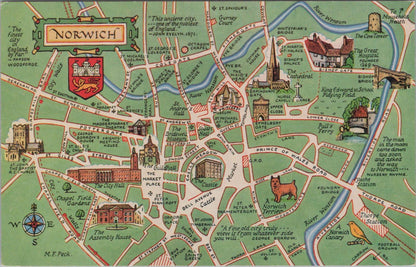 Maps Postcard: Map Showing The City of Norwich, Norfolk   XT1072