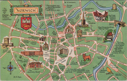 Maps Postcard: Map Showing The City of Norwich, Norfolk   XT1072