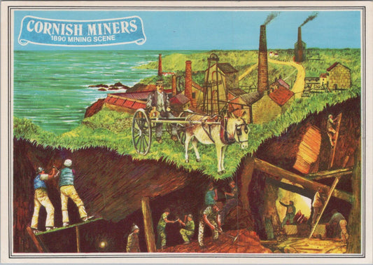 Cornwall Postcard: Cornish Miners 1890 Mining Scene, c.1970s XT1648